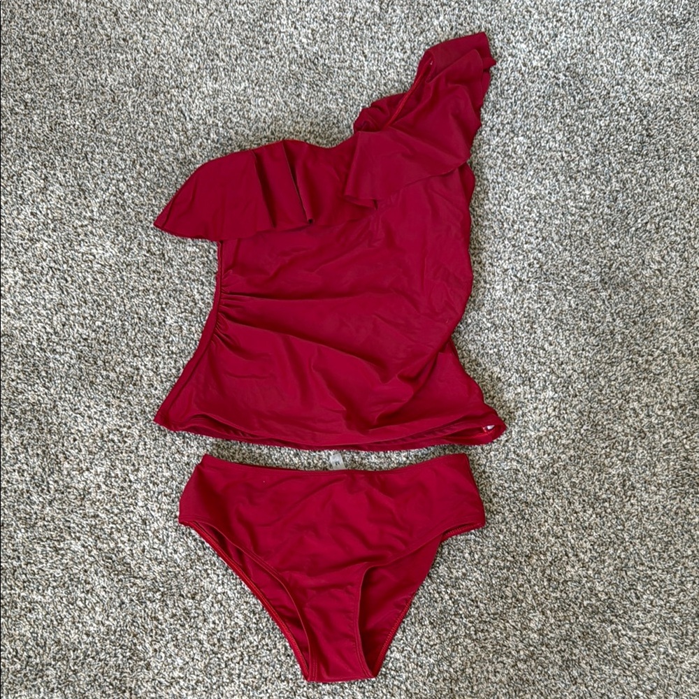 One-Shoulder Red Bikini Set Size M